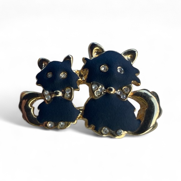 Vintage Jewelry - Vintage Niello or Matte Black & Gold Tone Fox / Cat Brooch